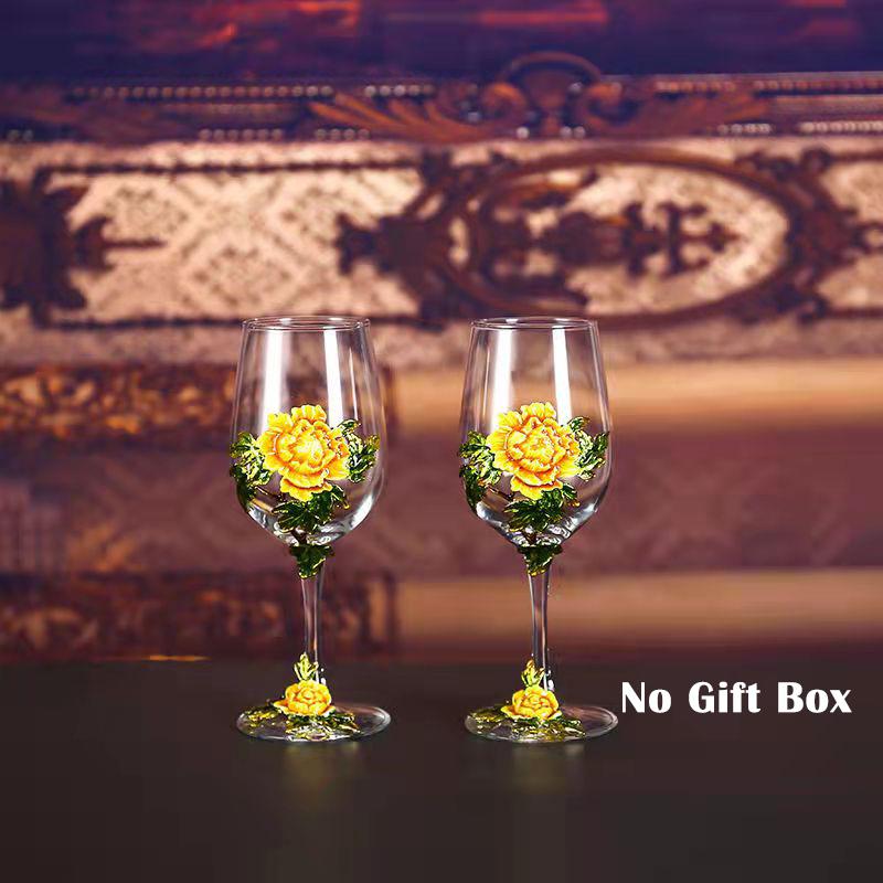 Superior Enamel Peony Glass Crystal Champagne Cup Set Goblet Glasses Glasses of Wine Wineglass Luxury Glass Cups Vintage Whiskey