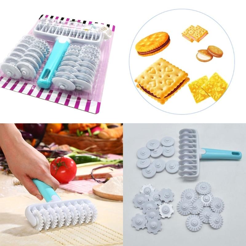 37Pieces Fondant Ribbon Cutter Wheel Roller Pastry Mold Dough Lattice Cutter 4 Different Gears Embosser Set Tool Kitchen