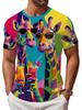Men's Plus Size Giraffe Print T-Shirt - Full-Body Giraffe Short Sleeve Crew Neck Top, Loose Fit Breathable Summer Beachwear Suitable for Casual