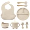 Set de farfurii din silicon pentru copii pentru a învăța să mănânci, furculiță de antrenament, lingură, supliment alimentar, ventuză, bol, anticădere și antiopărire