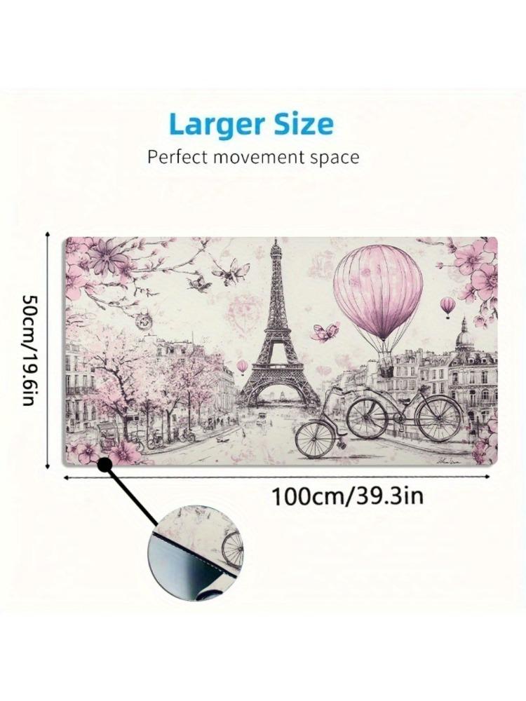 Pink Eiffel Tower Mouse Pad Large Computer Office Game Table Mat Rubber AntiSlip Stitched Edge Keyboard Mat 90x40 Xxl Desk Pads