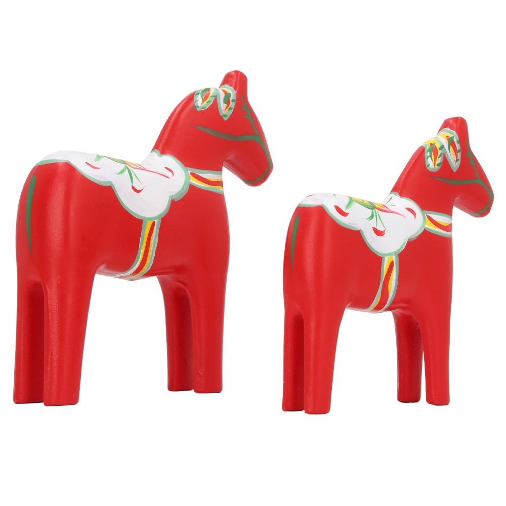 2PCS Hand Painted Dala Horse Decor Wooden Dalecarlian Horse Statue Living Room Decor