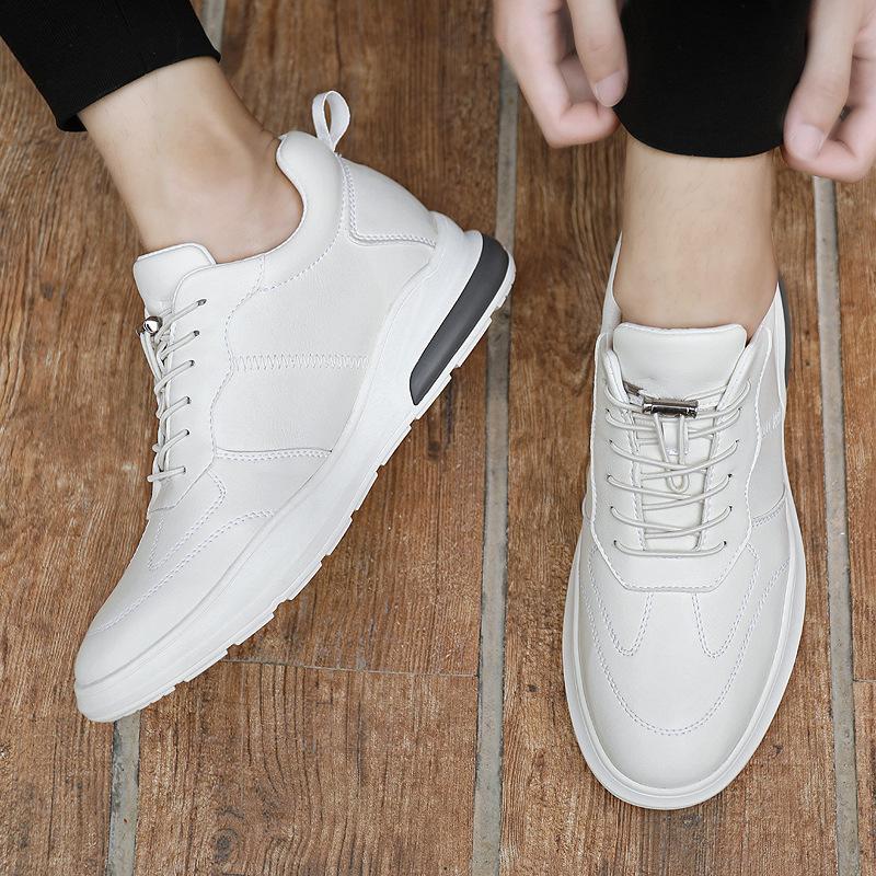 Men's Leather Sneakers Elevator Shoes Black Slip On Height Increasing Shoes Men Luxury 6/8CM Fashion Lift Casual Shoes