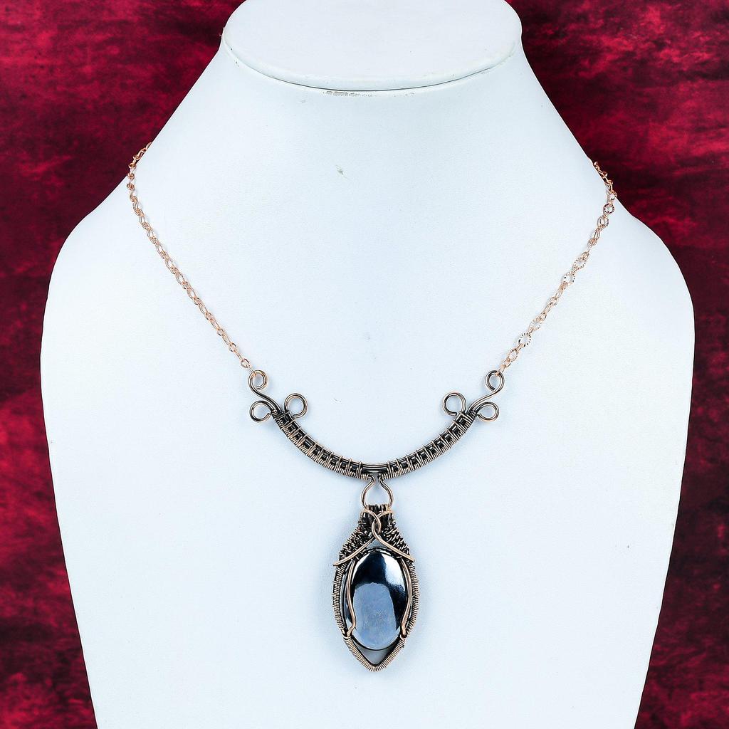 Shungite Necklace Copper Wire Wrapped Gemstone Necklace Adjustable Chain Necklace Copper Jewelry Handmade Necklace Designer Jewelry For Gift