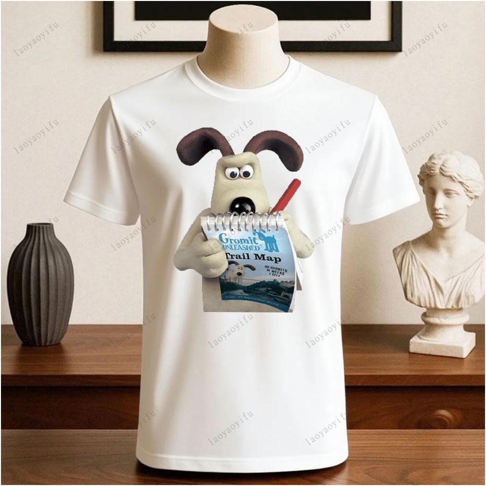 Wallace und Gromit Bedruckte T-Shirts Tops Cartoon und Anime Bedrucktes T-Shirt Wochenende Retro Grafik-Tee Vintage Ästhetik