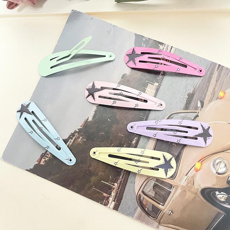New European and American Style Bangs Hair Clip Side Clip Children's Hair Clip BB Clip Hair Accessories Water Drop Clip Printed Five-Pointed Star