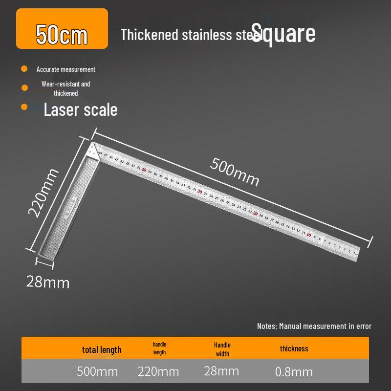 1m Stainless Steel & Aluminum Alloy Ruler, 50cm Measuring Tool, 15/20/30 Thickened Steel Plate, Straight Square Design