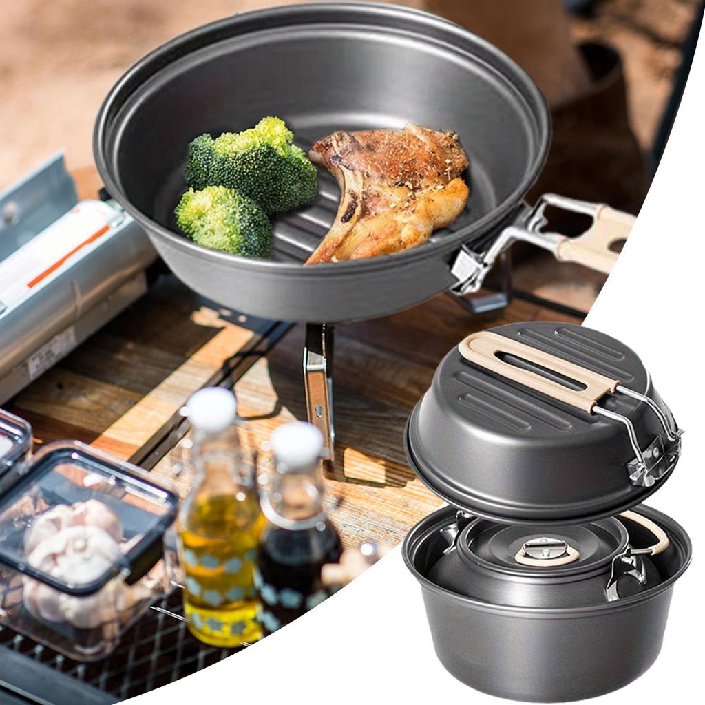 Backpacking Cooking Set Camping Frying Pan Teapot Kitchen Supplies Cookware for Frying Stewing BBQ Outdoor Hiking