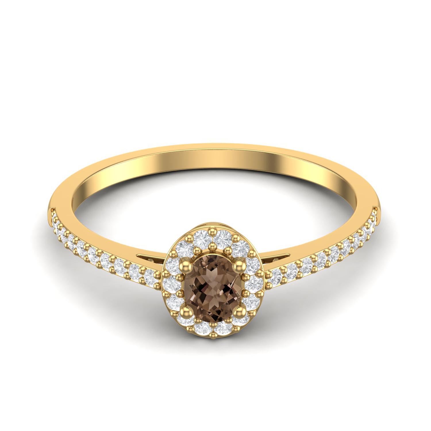 925 Sterling Silver Gold Vermeil 0.50 Ctw Oval Smoky Quartz Solitaire Accents Women Wedding Ring 6 жёлтый