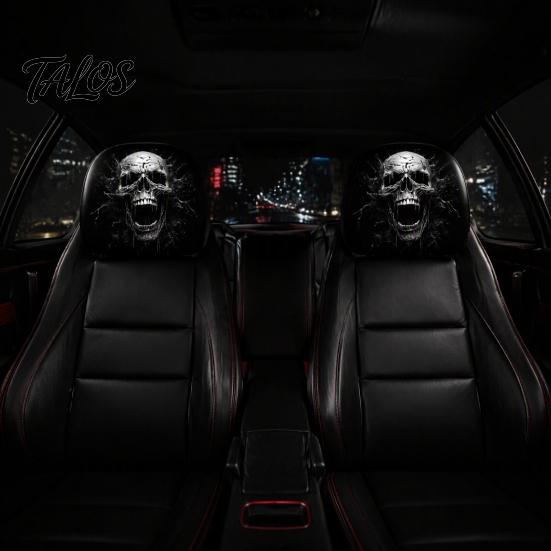 Novelty Horror Style Auto Decor Funny Car Headrest Covers, Ghost Skull Print Cartoon Seat Accessories Protector, Universal Breathable Interior