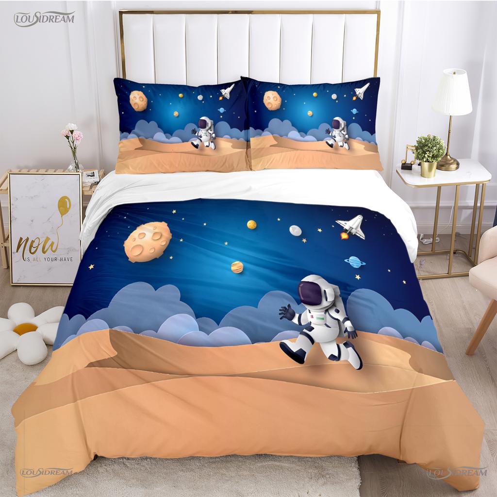 Cartoon Space Astronaut All Season Duvet Cover Comforter Bedding Sets Soft Quilt Cover And Pillowcases Single/Double/Queen/King