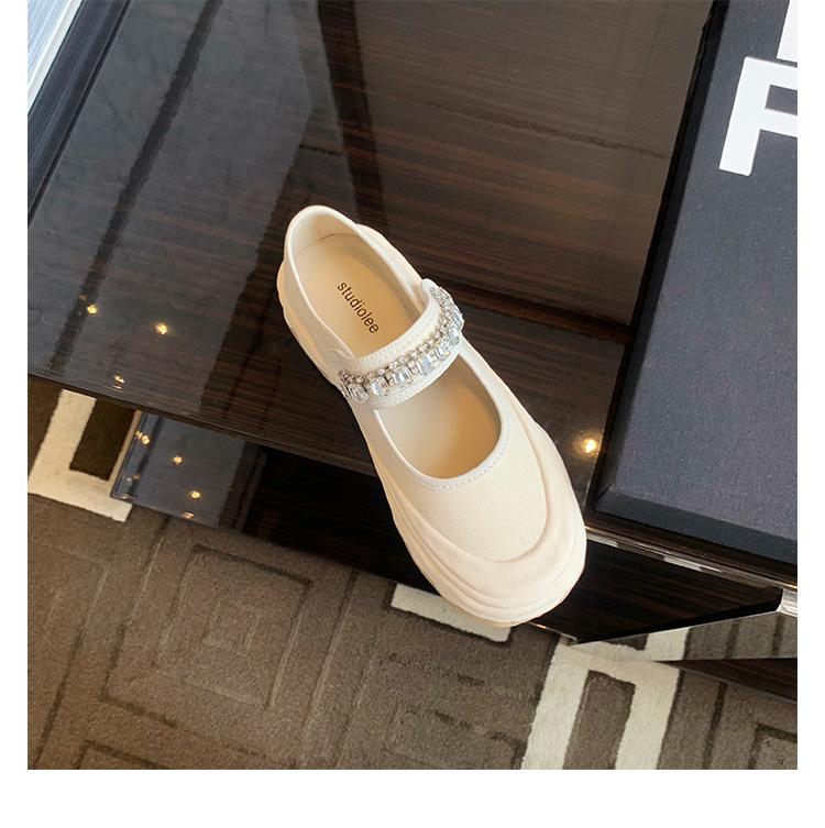 

Grape Mom 2025 Галерея Девушка того же стиля~ Корейские стразы повседневная платформа холст Мэри Джейн одинарная обувь женская обувь для доски 40