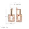 Trendy  Rose Gold Color Square Dangle Earrings For Women Luxury Hollow Weave Pattern Vintage Bride Wedding Fine Jewelry