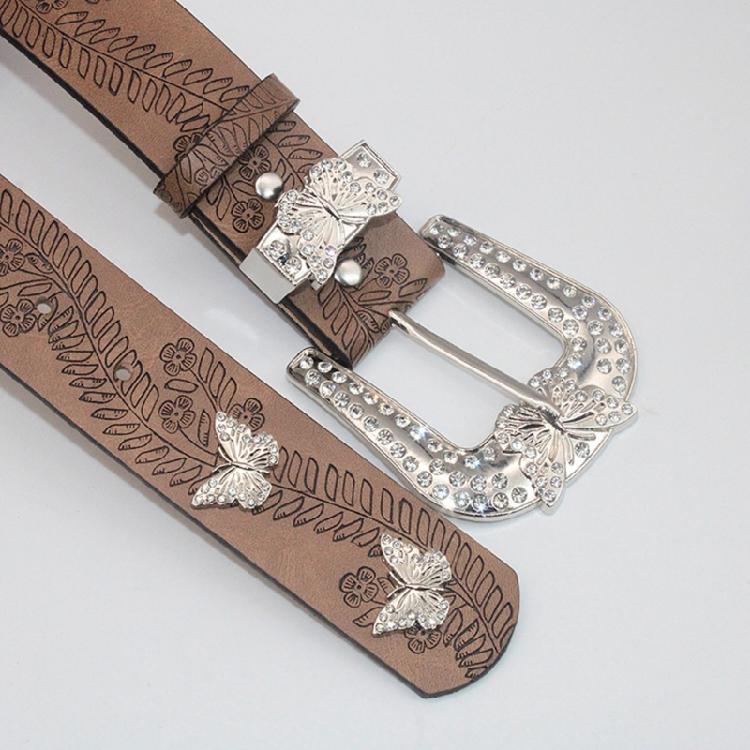 Rhinestones Belt Decorative Waist Belt Butterfly Leathers Belts for Womens Jeans