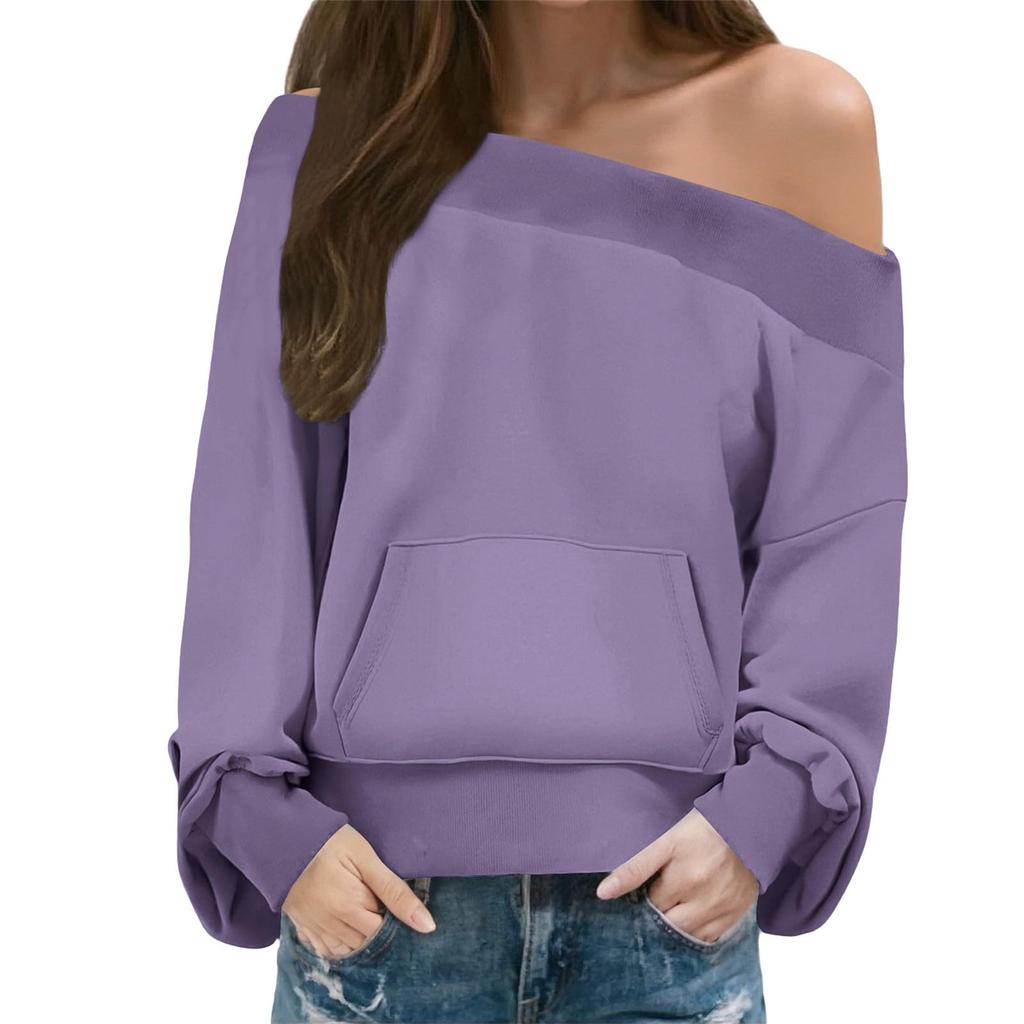 Women's Fashion Solid-Color Long-Sleeve Off-Shoulder Top Women's Fashion Solid Color Long-Sleeve Off-Shoulder Top