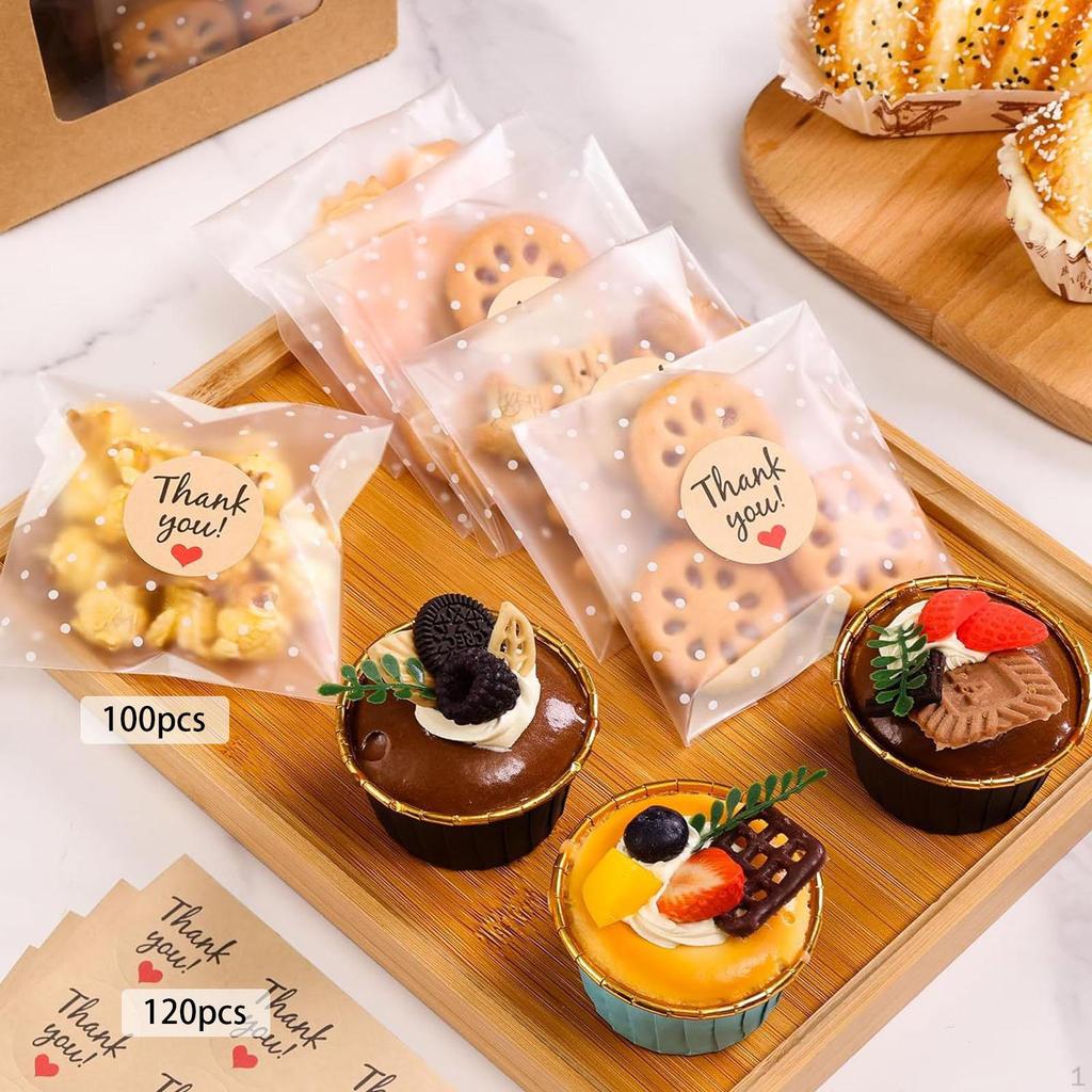 Keksverpackungsbeutel mit Dankeschön-Aufklebern für Café-Haushaltsjubiläum