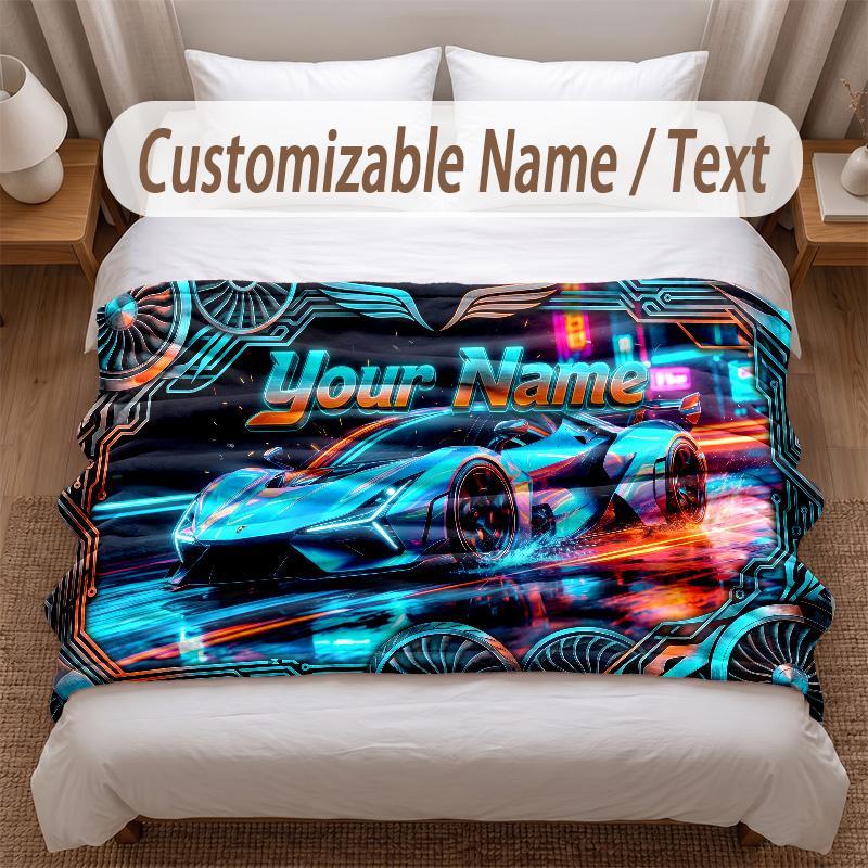 Neon Abstract Theme Soft Blanket Personalized Custom Name Text Print Warm Blanket Home Sofa Bedroom Decor