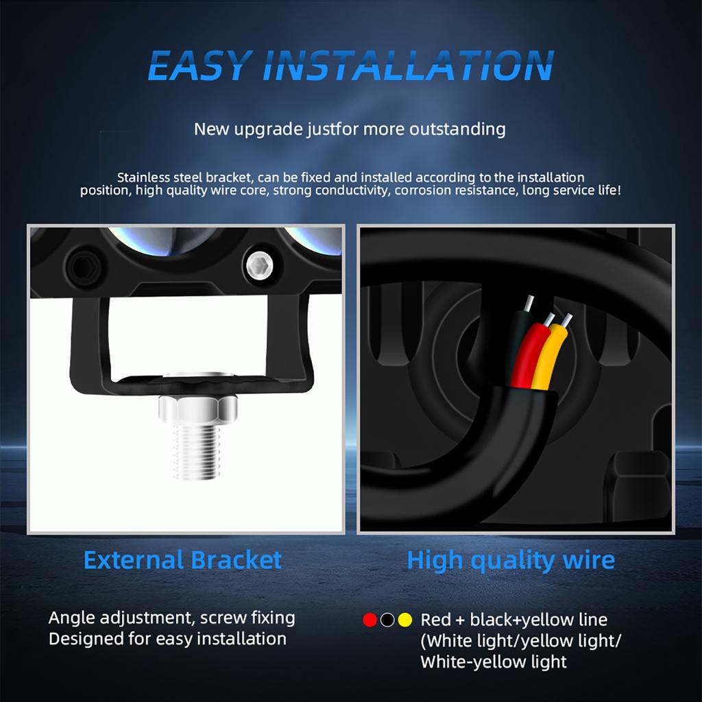 1/2pcs Motorcycle LED Spotlight 4x4 Strip lights 4 Lens Working Light Bar Yellow White High Low Beam Lights Fog Lamp Spotlight