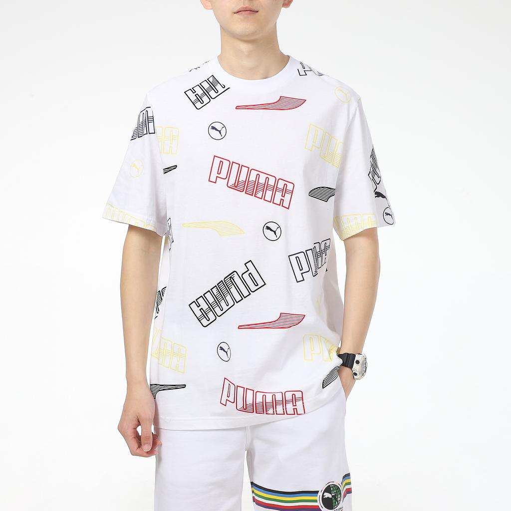 Puma Loose Letter Print Casual Sports Short Sleeve T-Shirt Men Tops White 532706-02