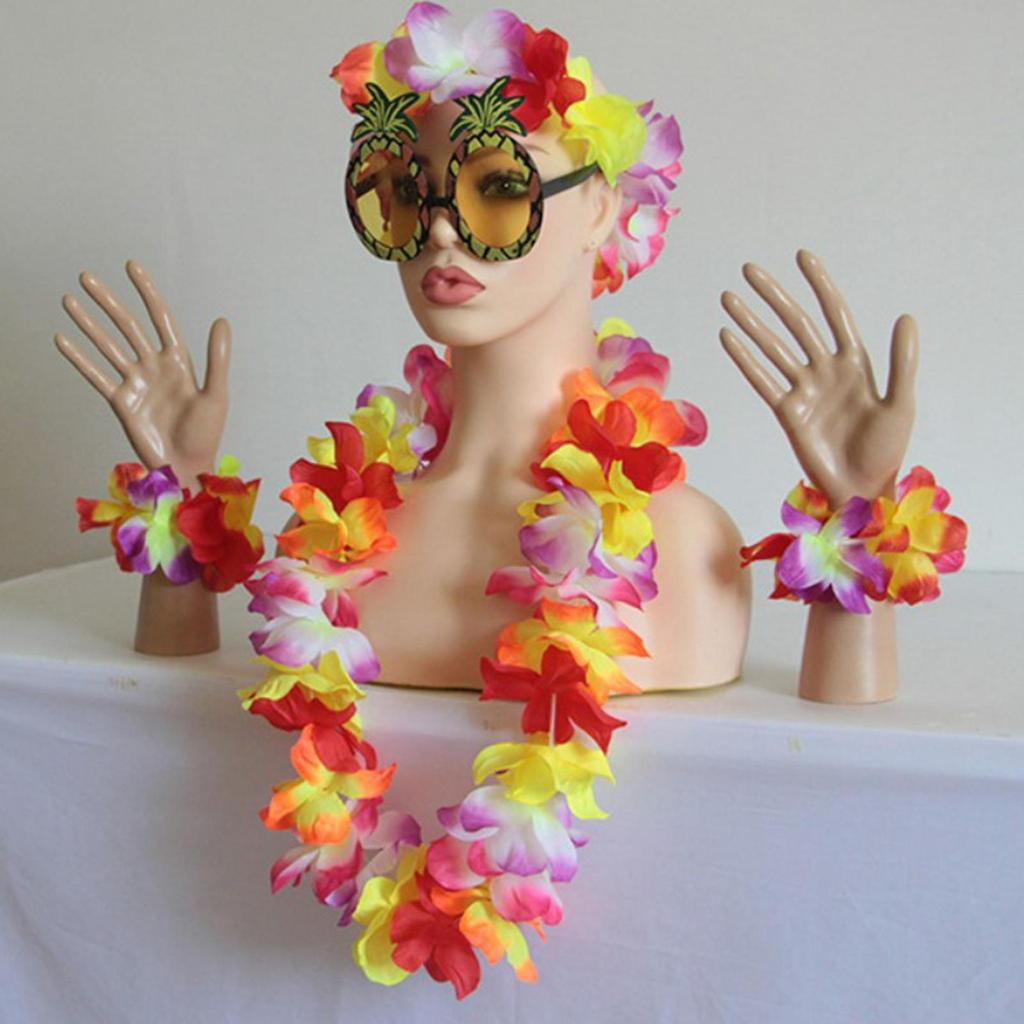Mielas Havajų karolių kostiumų rinkinys paplūdimio aksesuarų reguliuojamas komplektas šokių drabužių akiniai suaugusiems vakarėliui