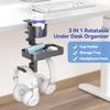 KDD 3-in-1 Under-Desk Storage with Drink Holder, Two Rotating Drawers, and a Headphone Hanger - Removable Cup Holder and Under-Desk Tray for Small