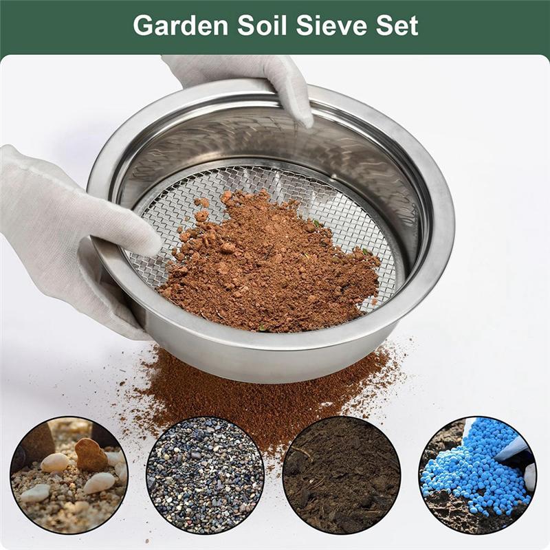 Stainless Steel Soil Sieve Set with 5 Interchangeable Meshes,Multifunctional Garden Sifter for Compost,Sand,Bonsai