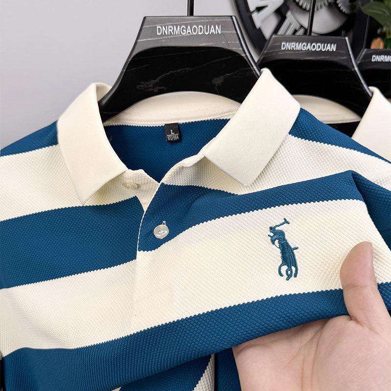 

Черно-белая широкая полосатая рубашка поло с длинными рукавами, мужская деловая повседневная вышитая футболка XL синий