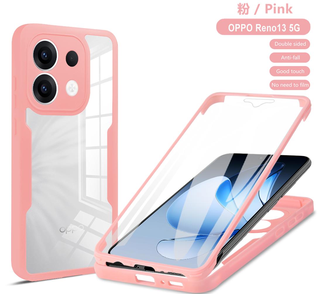 

Для OPPO Reno13 5G 360 Чехол для телефона Полная защита Покрытие Защитная пленка для экрана Защита камеры Бампер Рамка Чехол Funda 360 protective case&Oppo Reno13 розовый