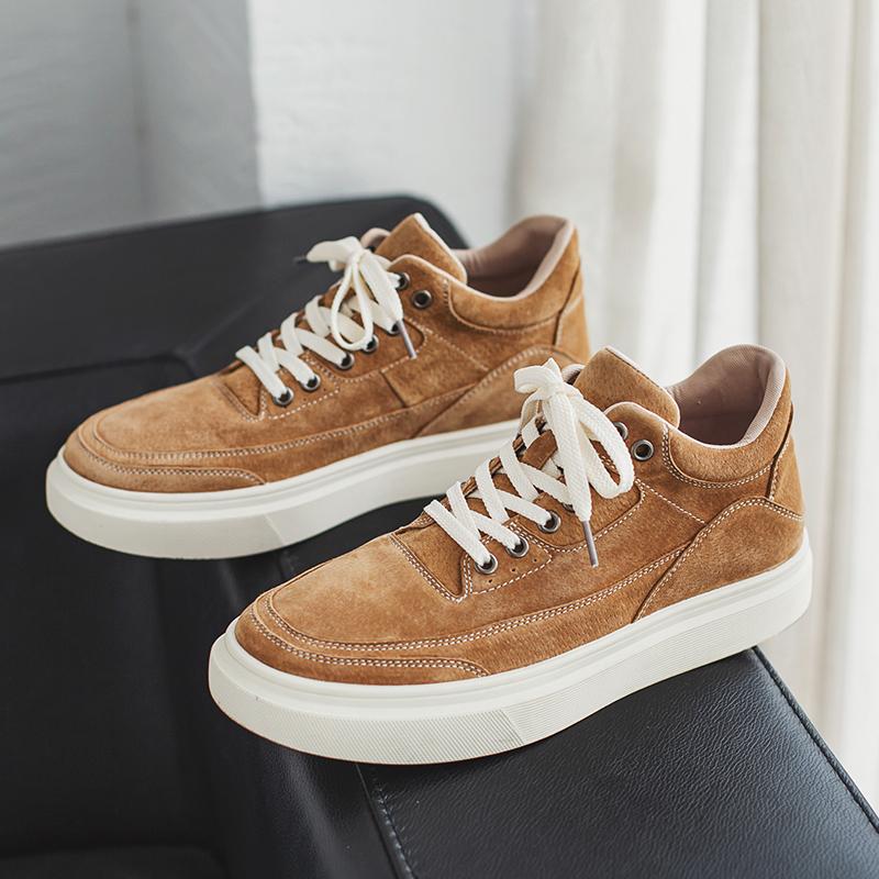 British Style High Top Shoes Men's Suede Shoes Thick Soled Casual Shoes Men's Hiking Shoes Lace Up Khaki Trendy Shoes
