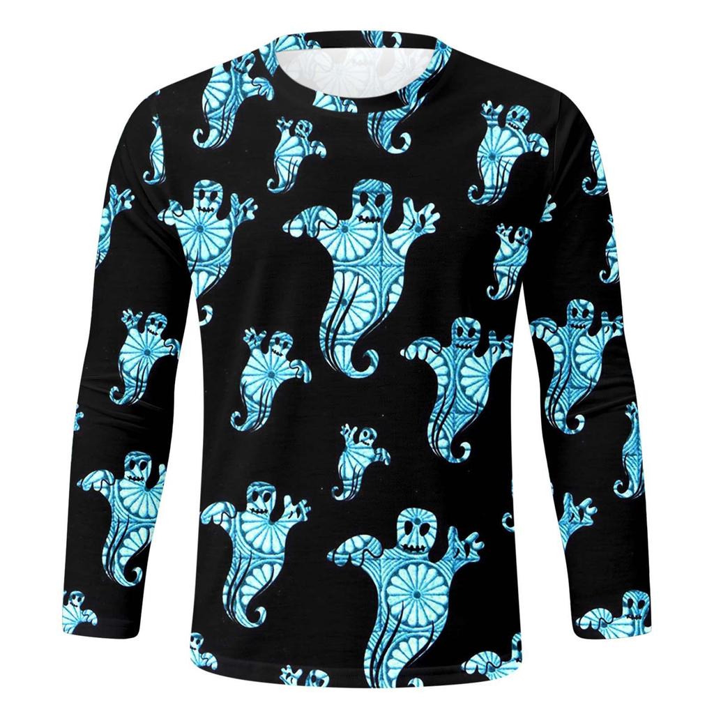Spring and Autumn Round Neck 3D Halloween Printed Top Fashionable Casual Long Sleeved Men's T-shirts