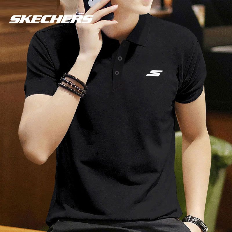 

Skedge Men Lapel Knitting Short Sleeve Official Flagship Summer Breathable Casual Business Polo Shirt Sports T-shirt [Quick Drying] Carbon Black -0018/Main Figure L