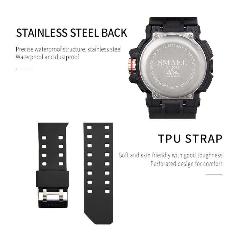 SMAEL Sportovní hodinky Pánské 50M Vodotěsné náramkové hodinky Dual Time Display Multifunkční Sportovní hodiny 8065 Pánské hodinky Digital