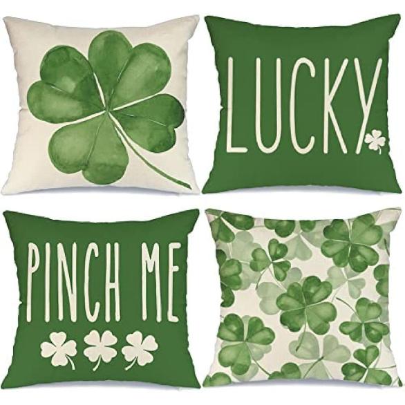 GEEORY St Patricks Day Pillow Covers 18x18 Set of 4 St Patricks Day Decorations for Home Shamrock Lucky St Patricks Day Decorative Throw Pillows