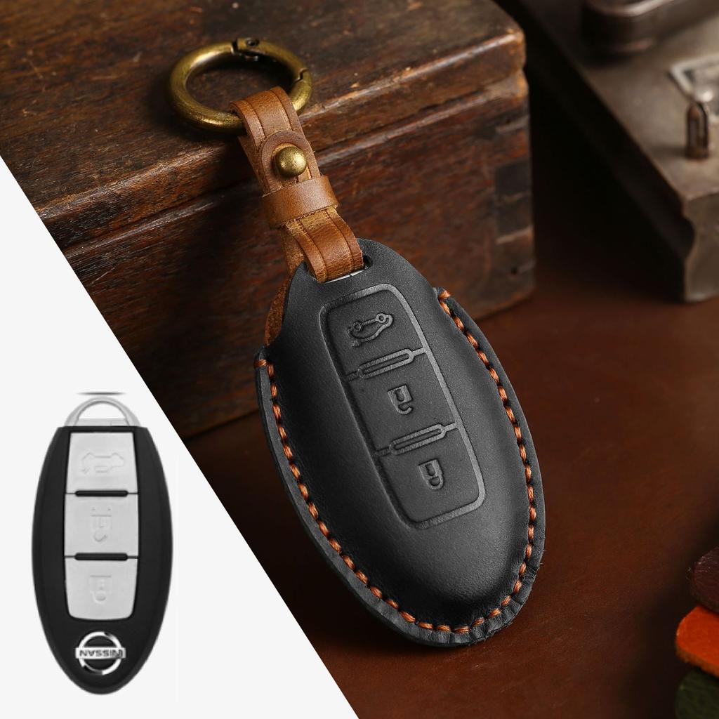 Genuine Leather Auto Key Fob Remote Cover Case Fit For Nissan Quest Elgrand Nv200 Evalia Serena Qashqai Juke X-Trail Note Almera Altima Auto