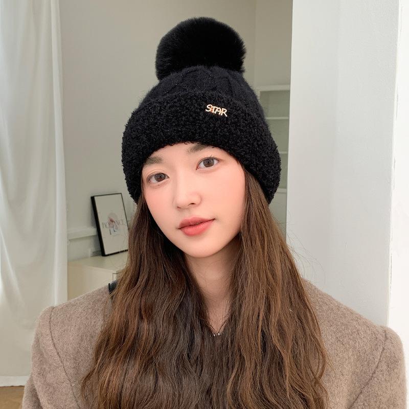 New Autumn and Winter Hat for Women In Winter Rabbit Wool Knitted Hat Outdoor Cold-proof Wool Hat Plus Velvet Windproof and Warm Pull Out Hat