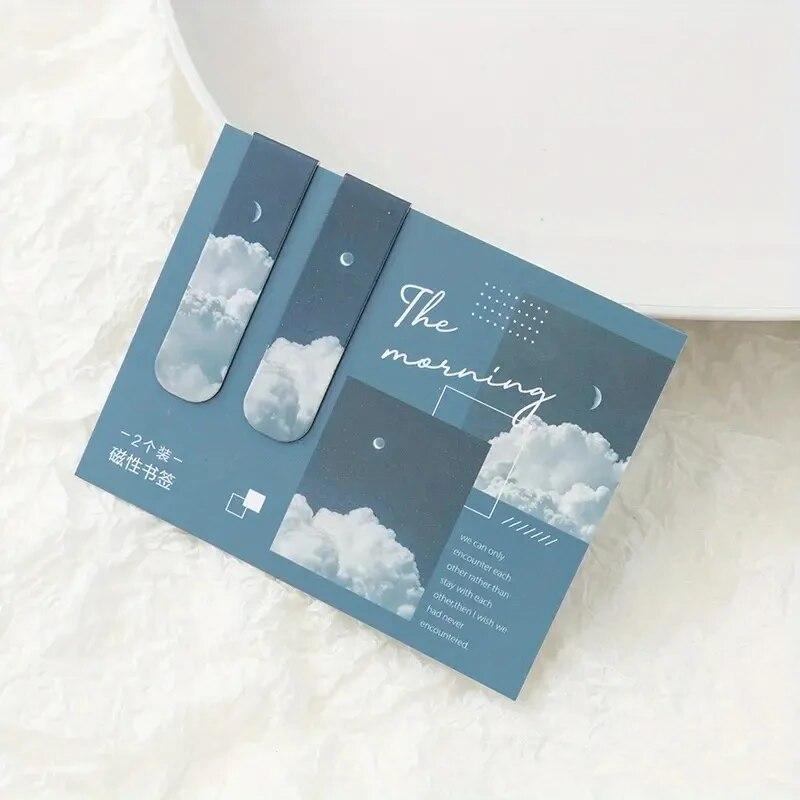 2Pcs/Pack Clear Sky Magnetic Bookmarks For Books Beautiful Landscape Mini Page Clips Book Marker Unique Books Readers Reading