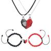 4x Magnetic Couple Bracelet Set Heart Pendant Matching Necklace Forever Love Jewelry Gifts for Couple Best Friends