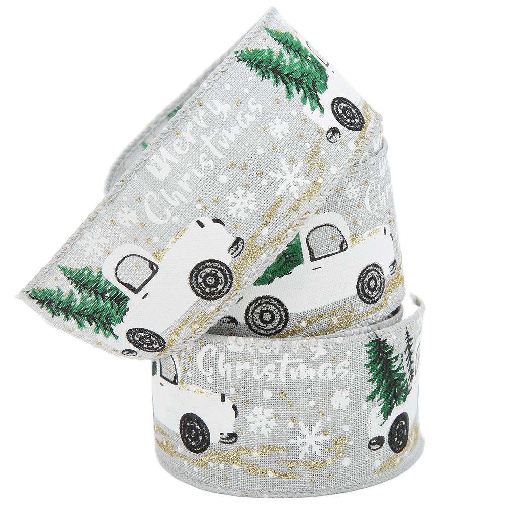 2Pcs Christmas Ribbons Cartoon Retro Truck Pattern 5 Meters Decorative AccessoriesGray