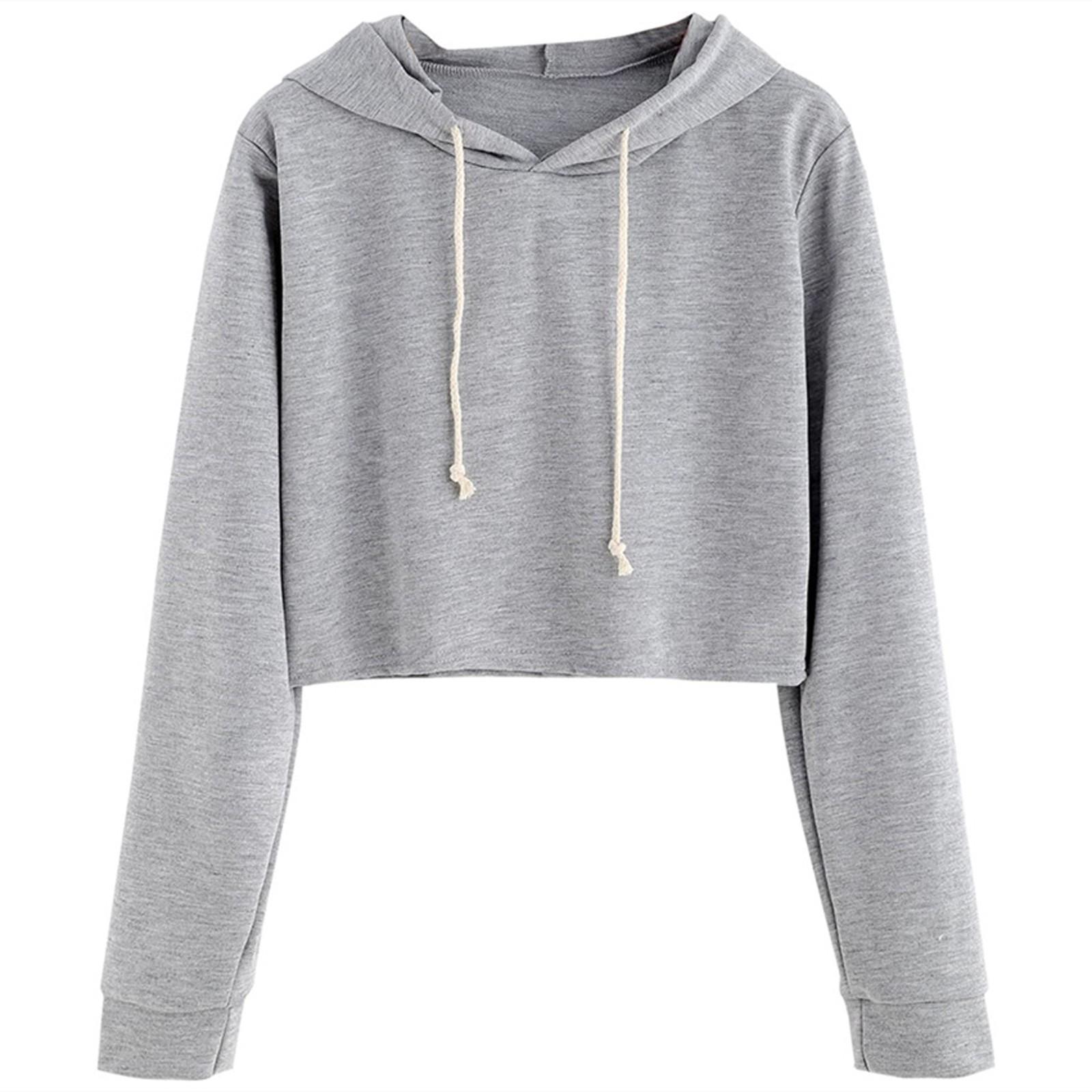 

Hoodies For Women Pullover Drawstring Sweatshirt Long Sleeve Hooded Crop Tops S