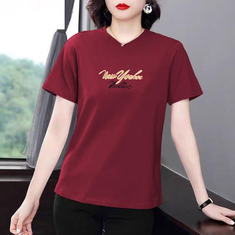 2026 Summer Women's Casual Loose Round Neck Letter Print Short-Sleeve T-Shirt