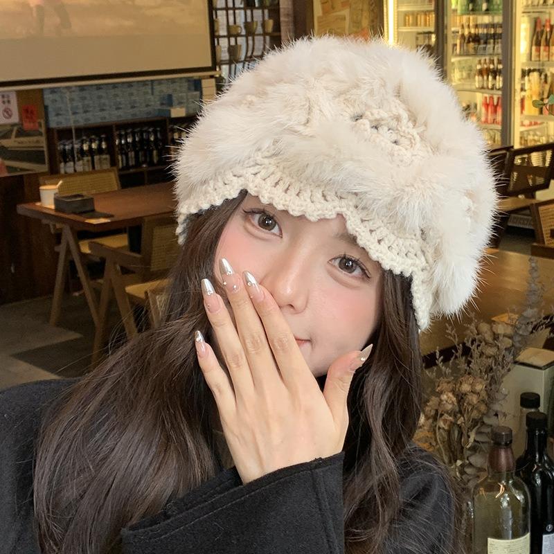 Women Rabbit Fur Knitted Winter Beanie Hat Warm Casual Hat