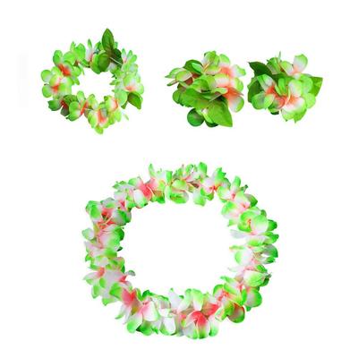 4pcs Flower Garland Set Simulated Silk Hawaiian Leis Necklace Bracelets Wreath Headband For Women Girls Luau Party Travel
