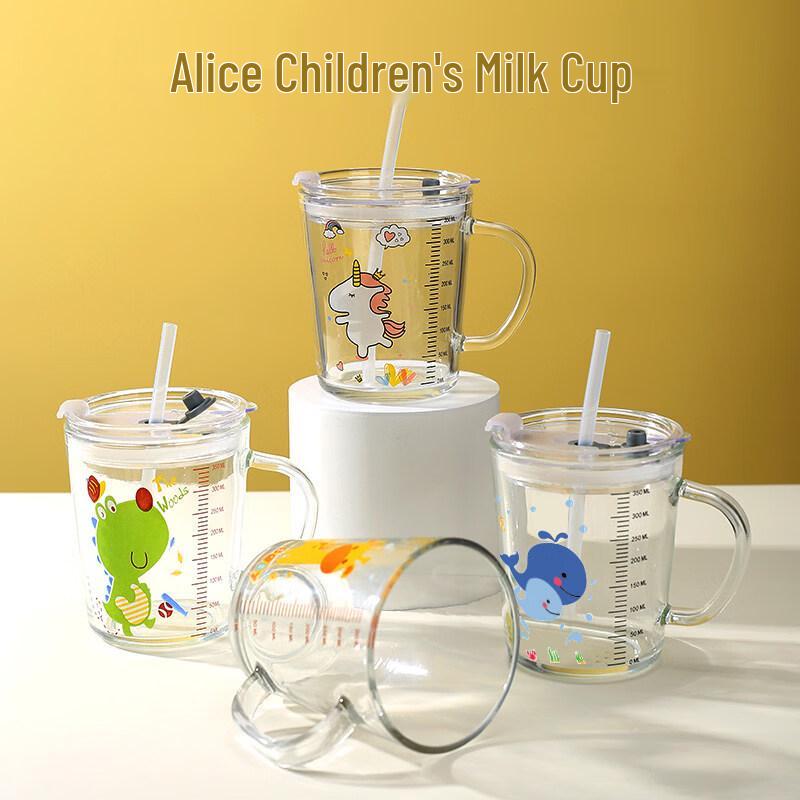 Kinder Glas Milchbecher mit Deckel und Strohhalm