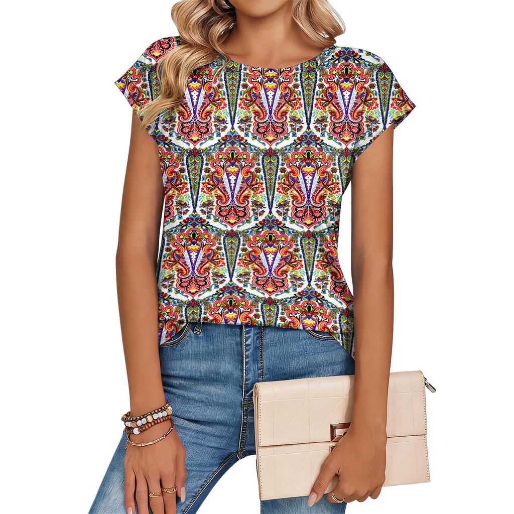 Women's Loose-Fit Fashionable Casual Retro Print T-Shirt