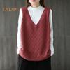 Frühling Herbst Damen Weste Strickpullover Retro V-Ausschnitt Locker Ärmellos Einfarbig Pullover Aushöhlen Rautenstruktur Alltagskleidung Top
