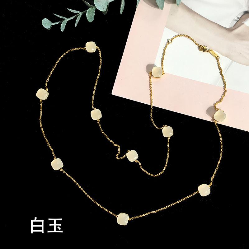 Fashion Beaded Necklaces Long Sweater Chain Necklace Faceted Colorful Candy Fruit Sugar Pendant Crystal Necklace Stainless Steel