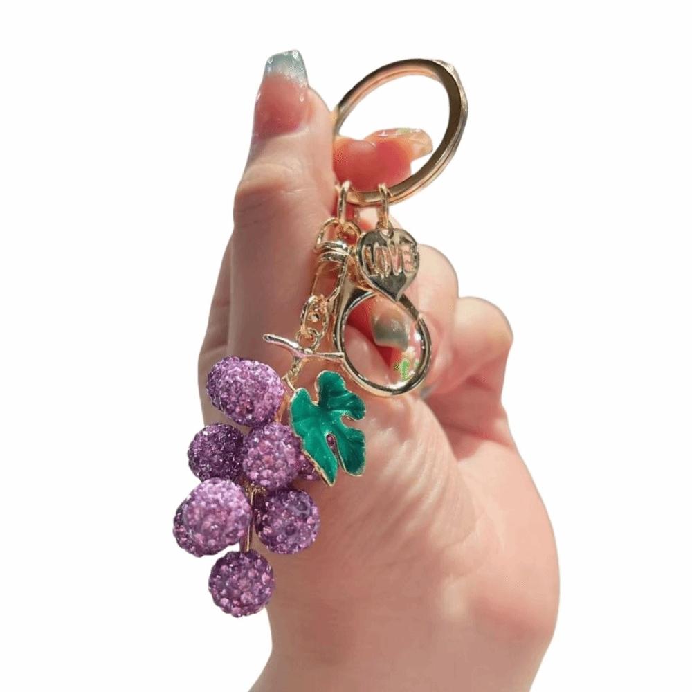 Car Keyring Crystal Fruit Grapes Keychain Full Rhinestone Fruit Car Keyring Kids Gifts