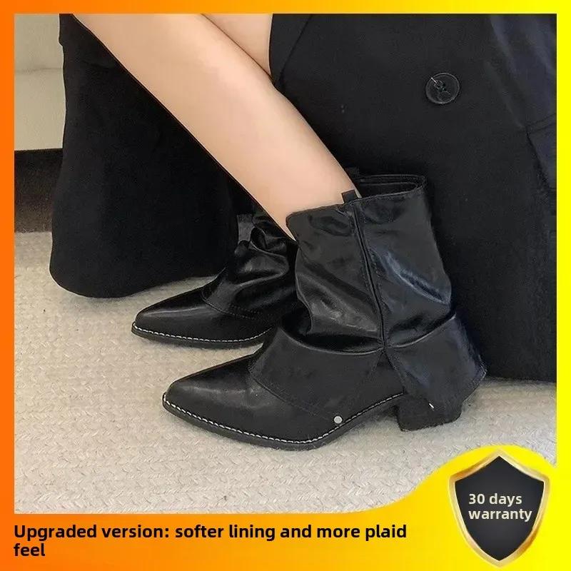 

Модные женские весенне-летние ботинки в западном стиле из денима, черные, с острым носком, короткие ботинки с полиуретановой подкладкой и подошвой 40 чёрный