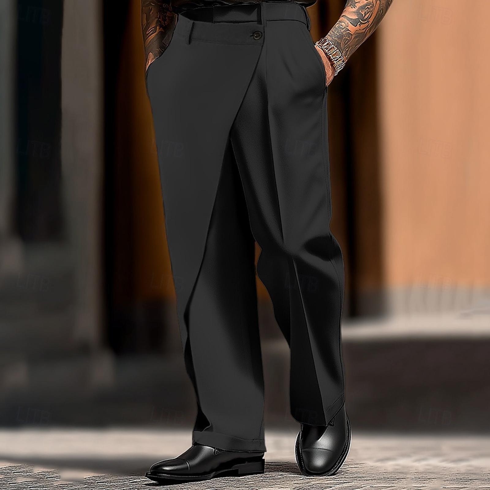 

Мужские брюки от костюма с неровным кроем, прямые брюки с широкими штанинами, свободные брюки L чёрный