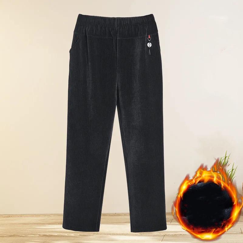 Women Autumn Winter Fleece Thicken Straight Pants Plus Size Corduroy Pants Middle-age Loose Warm Casual Trousers